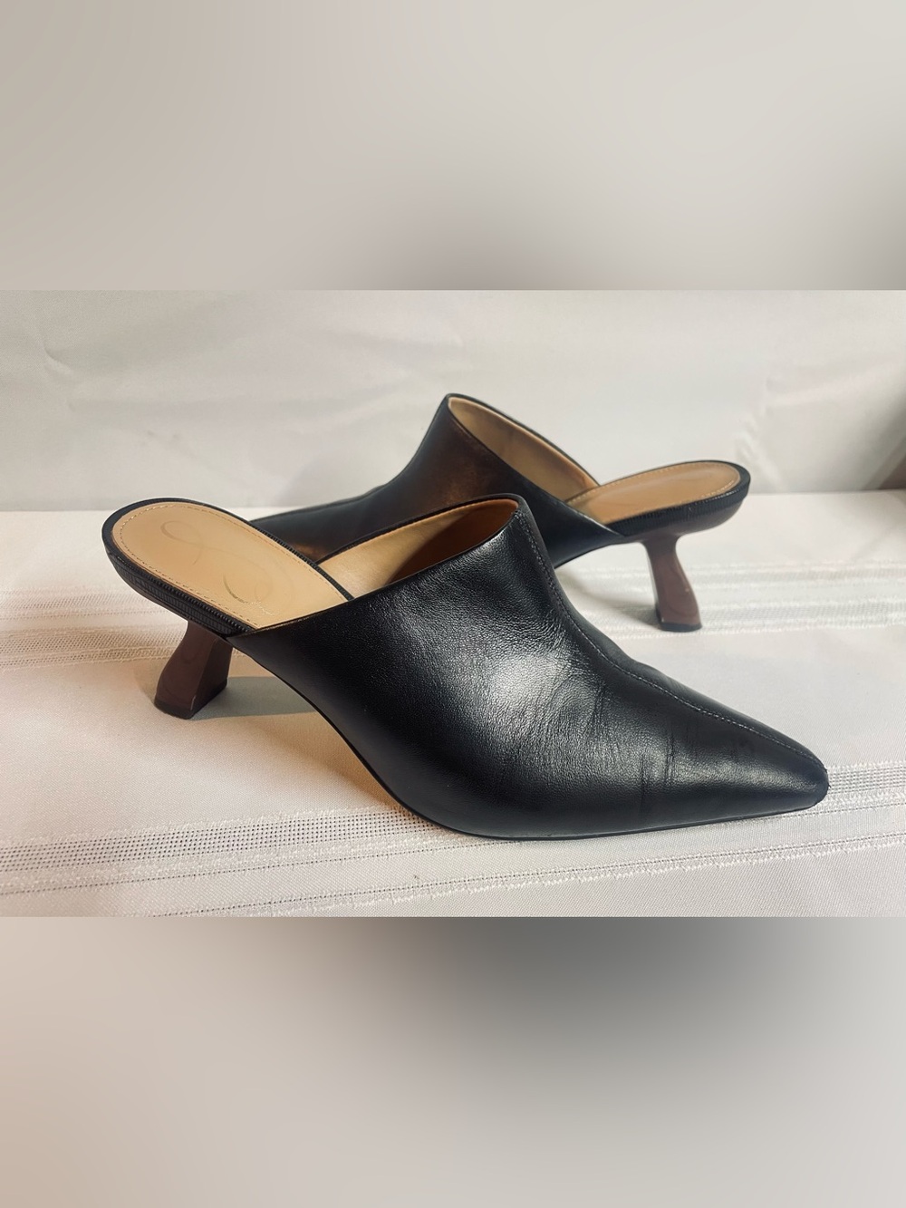 Sam Edelman Skya Women's Black Leather Pointed Toe Heeled Mules 7.5